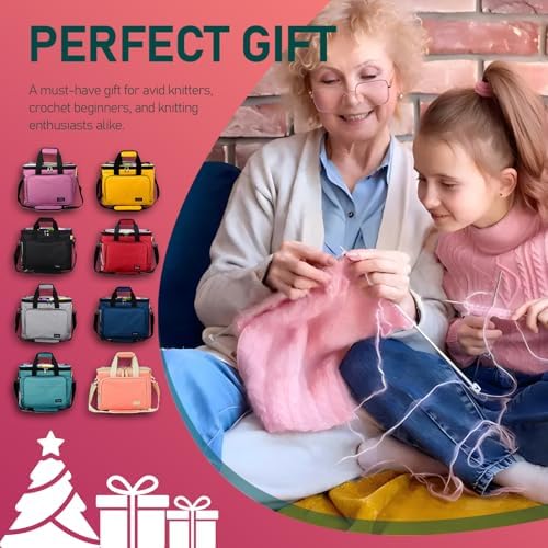 Hoshin Knitting Bag for Yarn Storage, Portable Crochet Tote Bag Yarn Organizer for Crochet Patterns and Hooks, Needles, Skeins of Yarn-Enjoy Knitting/Crocheting Anywhere(Yellow)