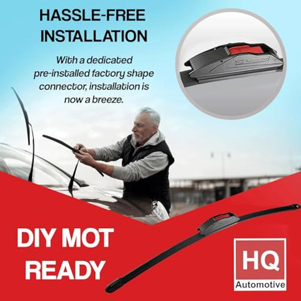 HQ Automotive Wiper Blade for 22+14-inch CHEVROLET Matiz, Spark; HYUNDAI Getz; MITSUBISHI Attrage (2018-onwards) Mirage, Space Star; NISSAN Juke, Micra, Pixo; SUZUKI Alto Front Set, AD41-221