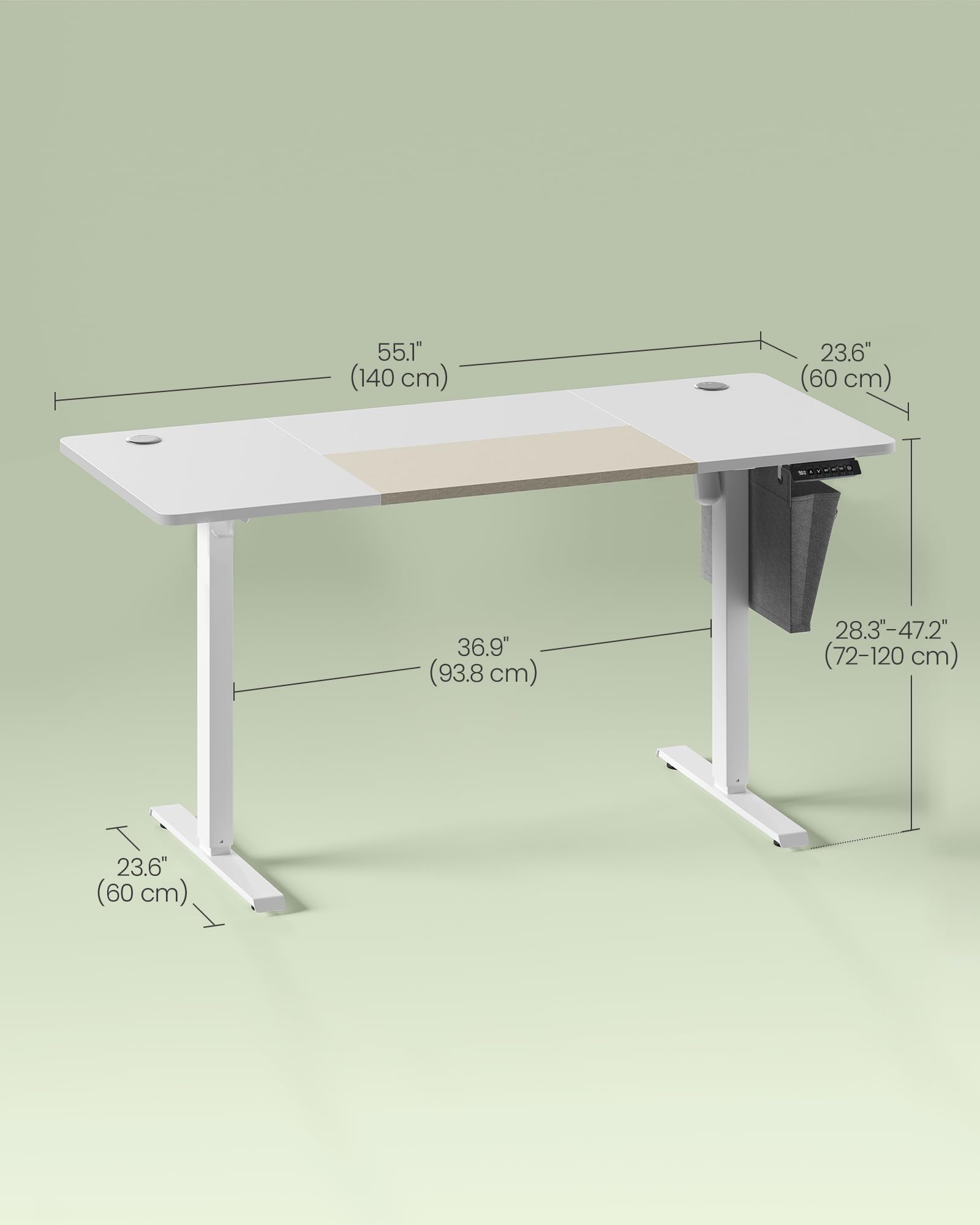 VASAGLE Electric Standing Desk, Height Adjustable Desk, 60 x 140 x (72-120) cm, 4 Memory Heights, Storage Pocket, for Home Office, Study, Rustic Brown and Ink Black LSD134K02