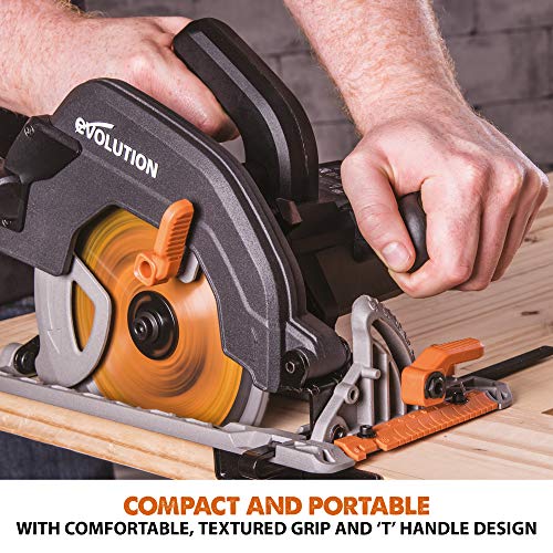 Evolution Power Tools R185CCSX Circular Saw With 1020 mm 3-Piece Track | Multi-Material Blade, Cuts Wood, Metal, Plastic & More | Incl Dust Port Adapter | 185mm (230v)