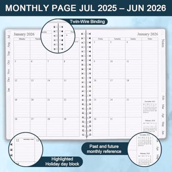 Diary 2025-2026, A5 Weekly/Monthly Planner with Monthly Tabs, 2025-2026 Planner from Jul 2025 to Jun 2026, Twin-Wire Binding,Easy to Organize Your Daily Life,14.8×21cm, Planners 2025-2026 Week to View