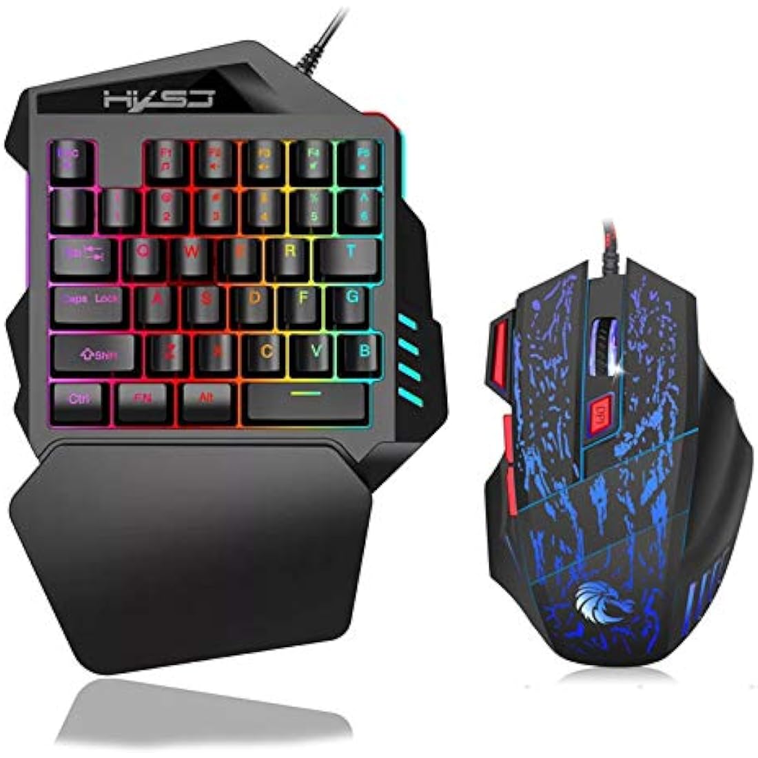 Docooler Single Handed Gaming Keyboard and Mouse Combo LED Backlight Wired Gaming Mouse with Breathing Light 5500 Movement Speed 7 Button from HXSJ