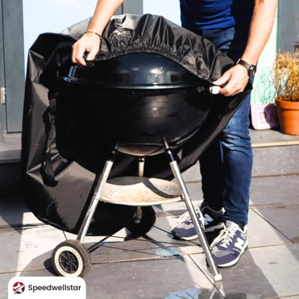 BBQ Cover Waterproof Round Heavy Duty - Kettle Grill Protection with Elasticated Hem – Outdoor Weatherproof Barbecue Cover by SpeedwellStar
