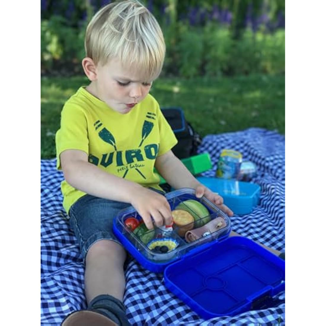 yumbox Original Leakproof Kids Bento Lunch Box, 5 Compartments + Dip Well, Easy-Open Latch, Portion Control, Removable Illustrated Tray, Ages 3-7 (Surf Blue (Funny Monsters Tray))