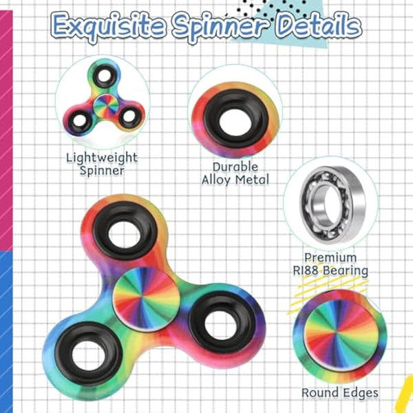 12PCS Fidget Spinner Toy Bulk Age 3+ for Kids Adults, Metal Tri-Spinner Fidget Toy Set, Sturdy Hand Spinner for Stress Relief, Christmas Party Favors Supplies Goodie Bag Stuffers Classroom Prize