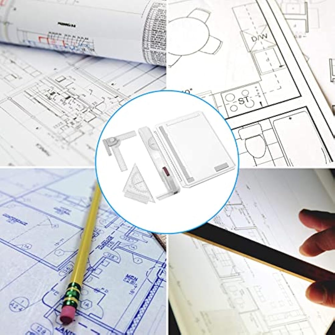 eSynic A4 Drawing Board Set A4 Multifunction Drafting Table Adjustable Measuring System Angle Parallel Motion Drawing Board with Protractor, Paper Locator, Sliding Ruler, Anti Slip Support Leg