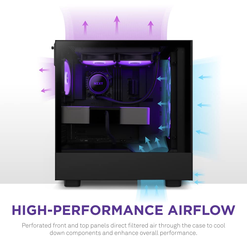 NZXT H5 Flow RGB - Compact ATX Mid-Tower PC Gaming Case - High Airflow - F360 RGB Core (CV) Included - 360mm Front & 240mm Top Radiator Support - Cable Management - Tempered Glass - White