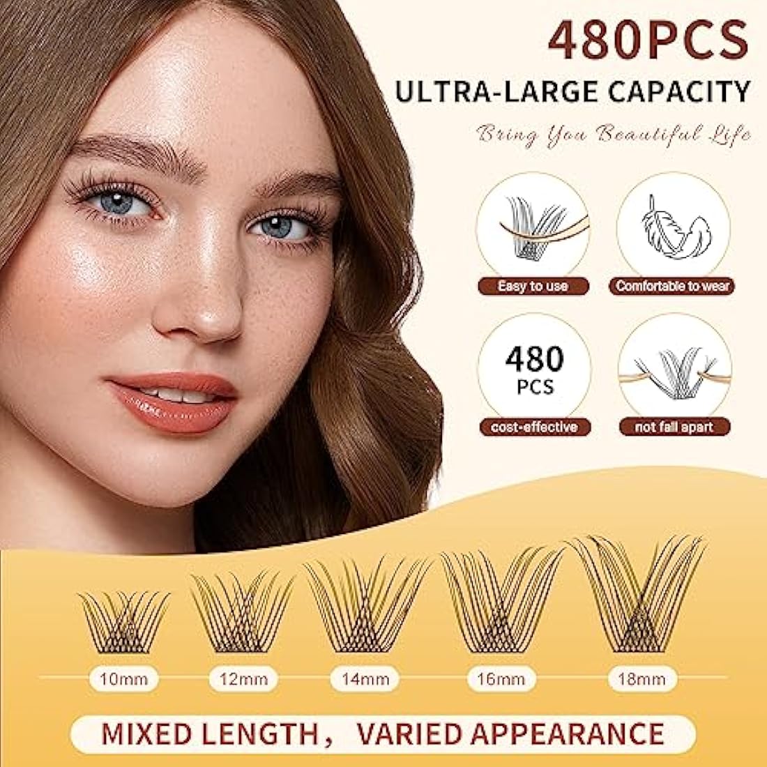 Individual Lashes 480 Cluster Lashes QUEWEL DIY Lash Extensions Kit, Eyelashes Applicator, Lash Cluster Glue Remover, Long-lasting Lash Glue and Overnightseal for Beginner to Apply(Natural D MIX)