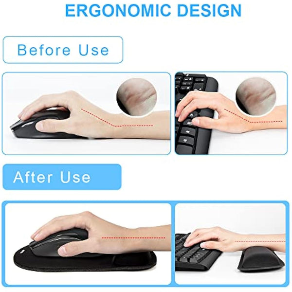 TECKNET Wrist Rest Mat, Keyboard and Mouse Wrist Support Pad Set, Comfortable Memory Foam Mouse Mat with Wrist Cushion Support, Anti-Slip Ergonomic Mouse Pad for Computer Laptop Working Gaming