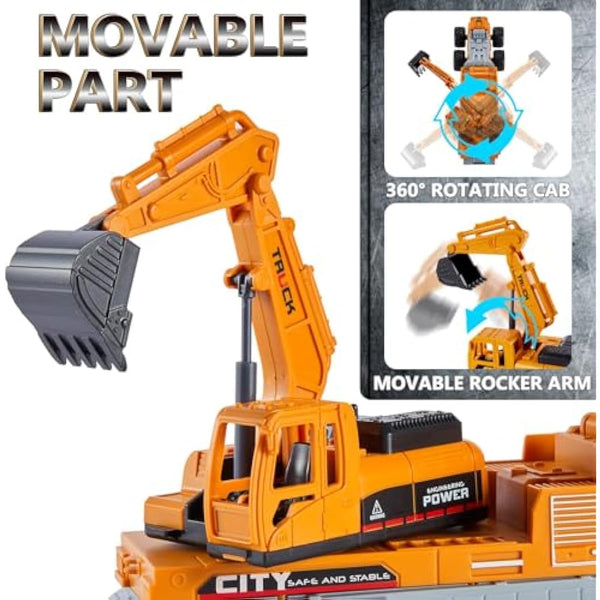 HERSITY Construction Excavator Toy Diggers for Boys Age 3, Diecast Cars Tow Truck 10.43inch Engineering Vehicle Presents for Kids Toddler