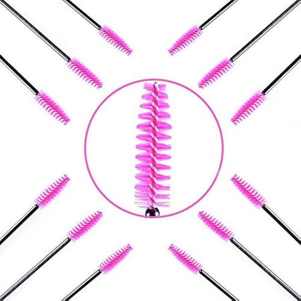 50 PCS Disposable Eyelash Brushes Mascara Wands Eye Lash Eyebrow Applicator Cosmetic Makeup Brush Tool Kits (black-rose)