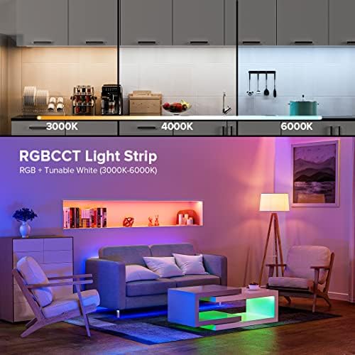 BTF-LIGHTING 5in1 RGBCCT 5050 5M 96LEDs/m 480LEDs RGB+Cold White+Warm White LED Strip DC24V Ip65 Waterproof White PCB 5 Colour in 1 LED for Room Home Decoration(Strip Only)
