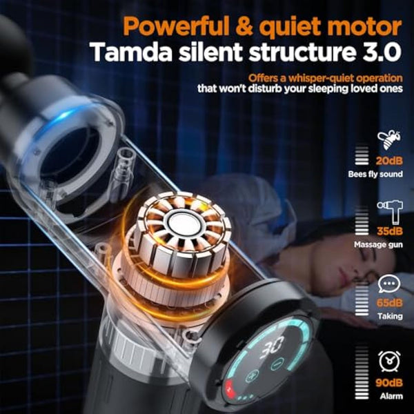 Massage Gun Deep Tissue, Portable Muscle Massage Device with 10 Massage Heads, 2025 Upgraded 30 Speeds Massager with LCD Touch Screen for Body Back Shoulder Muscle Relaxation