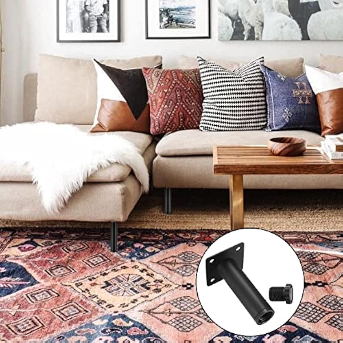 Fulushouxi 4 Pcs Furniture Legs, 5.9"/15cm Adjustable Furniture Support Feet, Metal Sofa Replacement Support Feet Legs for Sofa Table Chair Desk Kitchen Cupboard Cabinets Legs Feet (15CM)