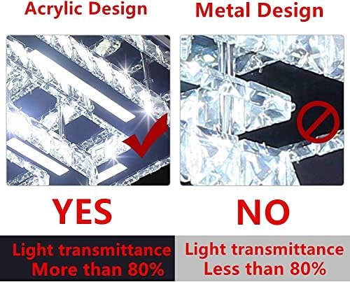 Finktonglan Modern Crystal LED Ceiling Light, 2-Square Chandelier Lamp Flush Mount Crystal Pendant Lighting Fixture for Dining Room Hallway Bar Kitchen Hotel Foyer Living Room, Cool White