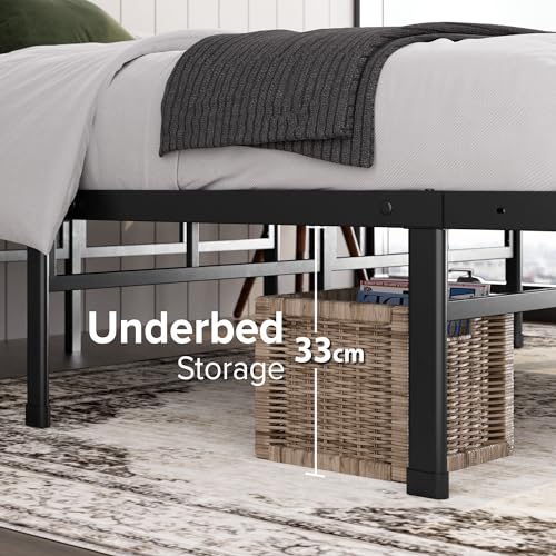 ZINUS Justin Double Bed frame - Bed 135x190 cm - 36cm Height - Metal bed frame with Underbed storage and steel slat support - Black