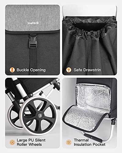 Inateck Shopping Trolley Lightweight Folding Shopping Cart Aluminum Alloy Frame on Big Noiseless Wheels, Detachable Waterproof Bag with Thermal Insulation Compartment, Max Capacity 45kg/41L Black