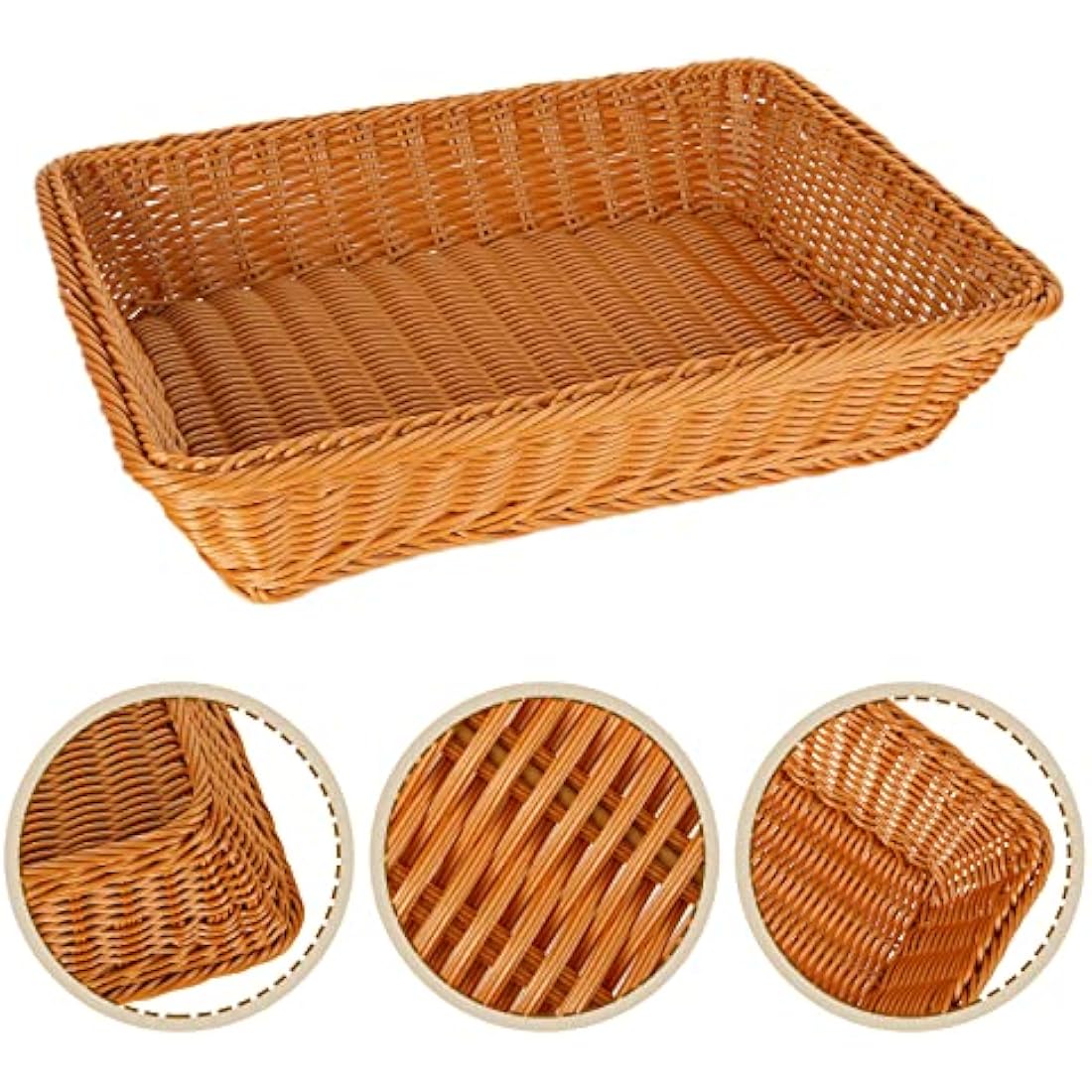 GOYADA 3PCS Rectangular Dark Brown Polypropylene Woven Baskets, 40x30x8cm Handmade Wicker Storage Baskets for Kitchen, Dining Room, Decoration