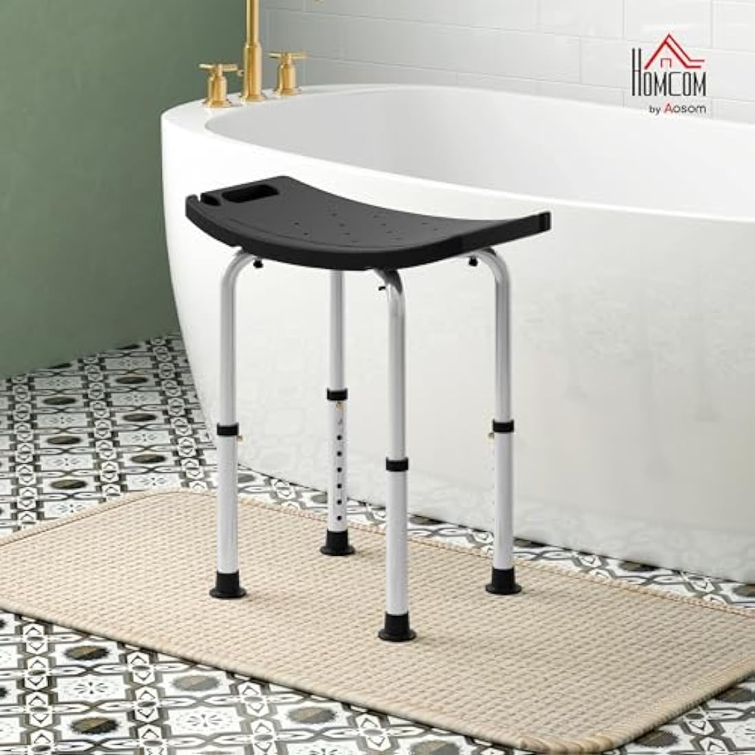 HOMCOM Height Adjustable Shower Stool, Aluminium Shower Chair, Non-Slip Bath Stool for Elderly, Disabled, Seniors, Pregnant, Black