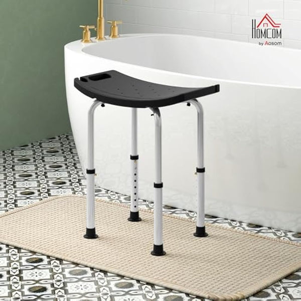 HOMCOM Height Adjustable Shower Stool, Aluminium Shower Chair, Non-Slip Bath Stool for Elderly, Disabled, Seniors, Pregnant, Black