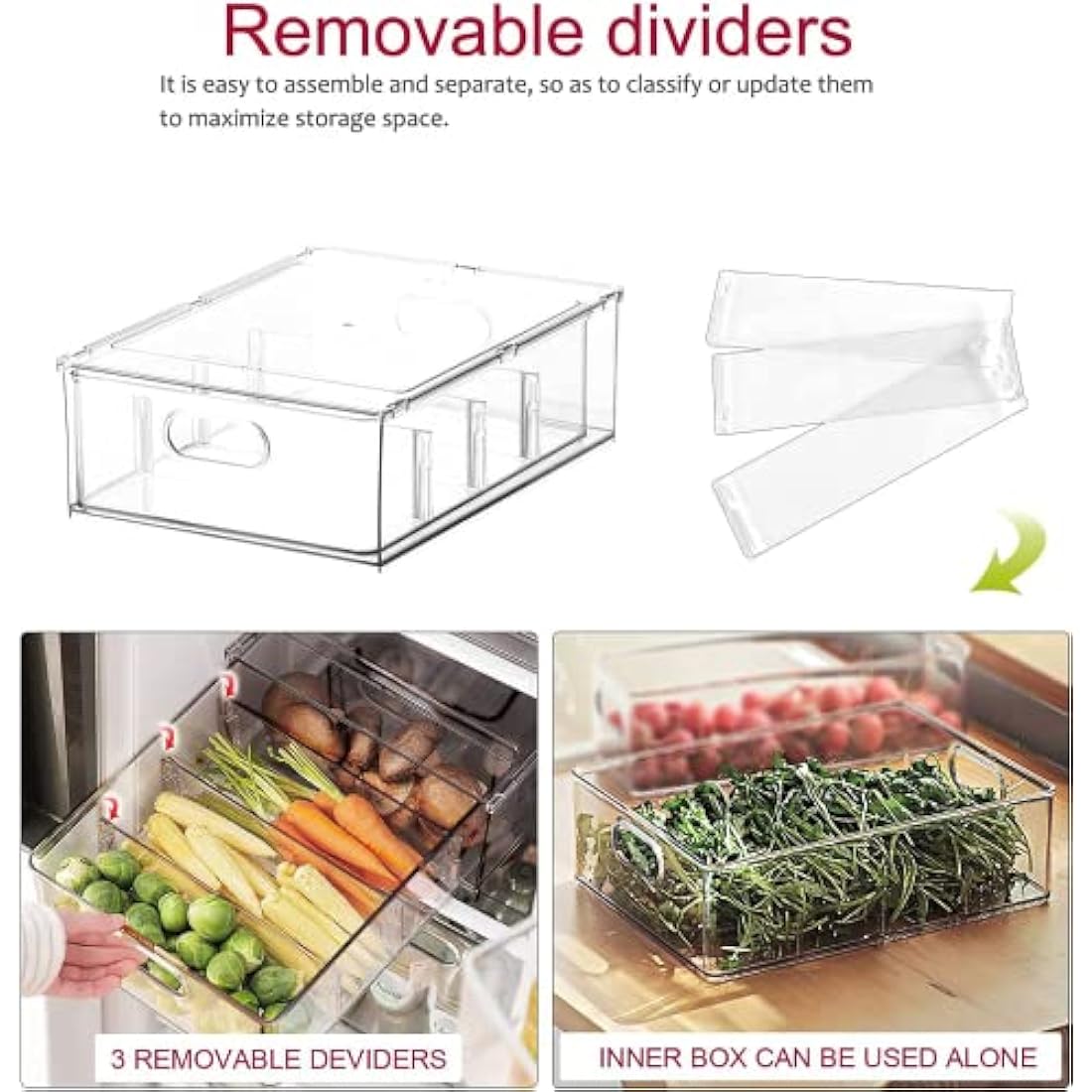 3 Pack Refrigerator Organizer Bins with Pull-out Drawer, Large Stackable Fridge Drawer Organizer Set with Handle, BPA-free Drawable Clear Storage for Freezer, Cabinet, Kitchen, Pantry Organization