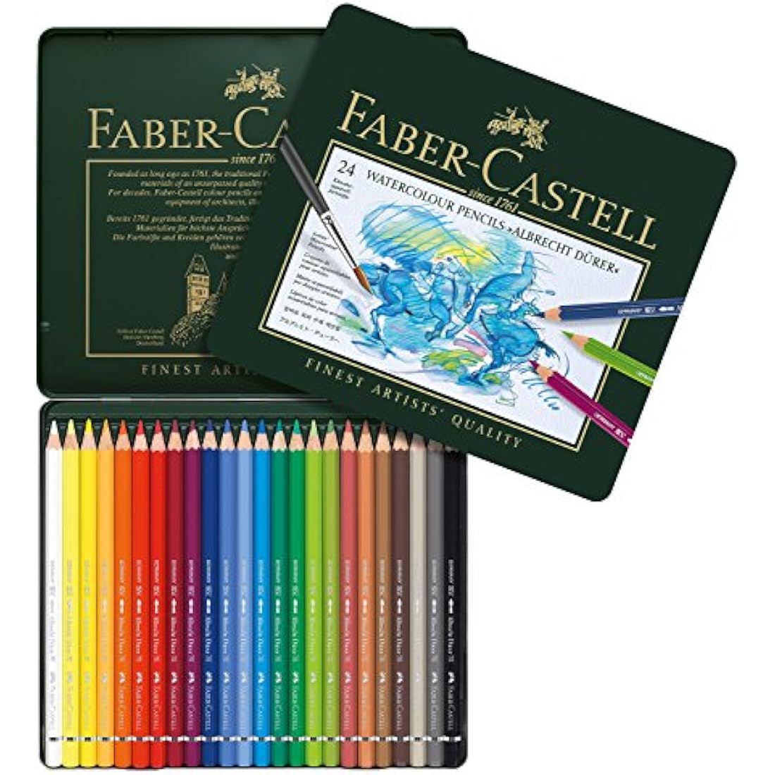 Faber-Castell 117590 Watercolour Pencils Albrecht Durer 24 Metal Case Art and Graphic Water Tank Brush