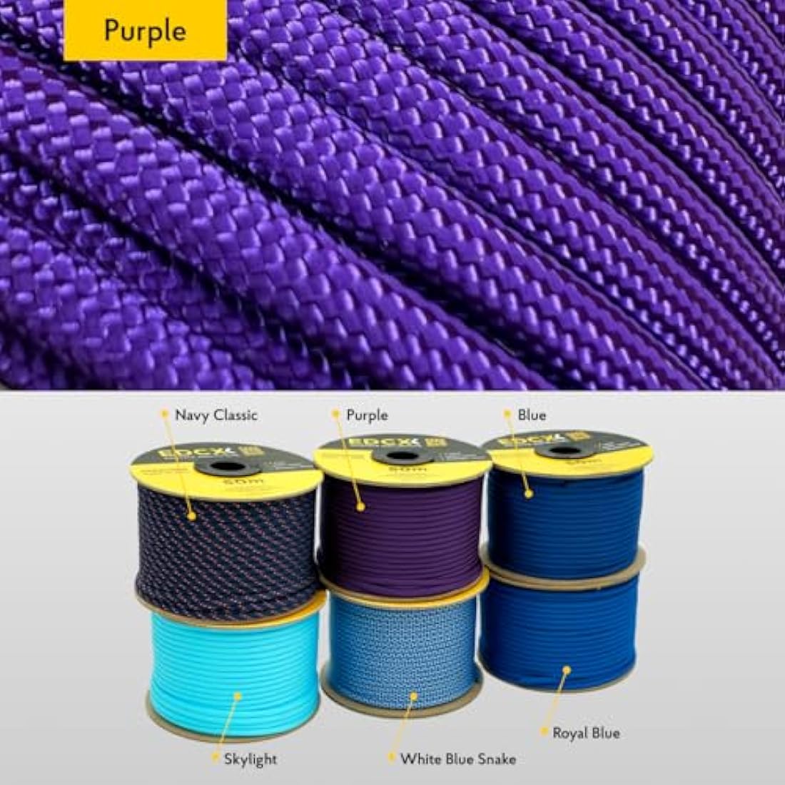 EdcX 4mm Rope 550 - Type III, 100% Rope, 7 Strand Rope, 4mm Rope in Solid Colors