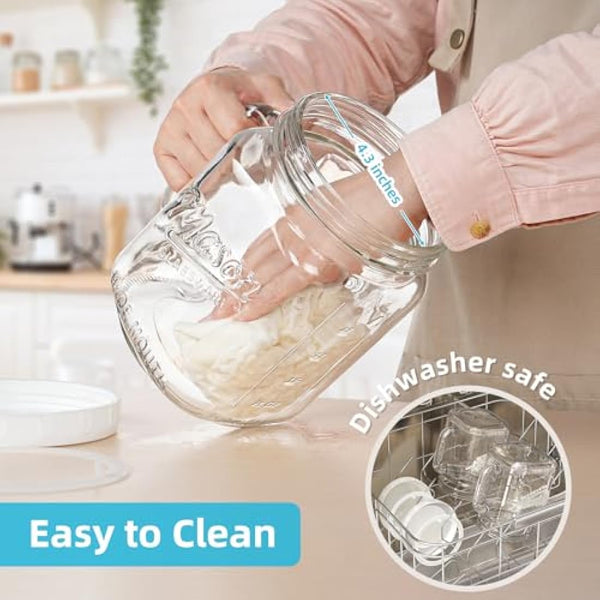 Absovetu 2 Pack Large Glass Jars with Lids 2160 ml/74oz - Wide Mouth Mason Jars with Handle Glas Storage Jars with Lids Airtight for Juice Milk Water Pickle Hot Chocolate Coffee