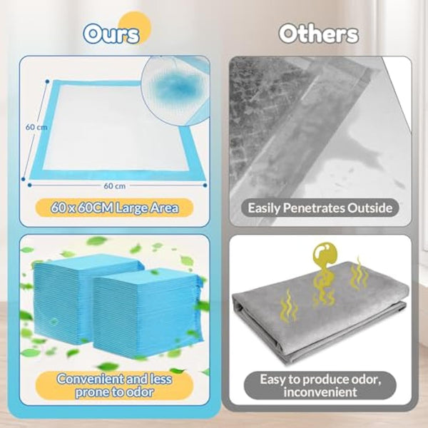 Barpor Puppy Training Pads 100 Pack - Large Dog Training Pads 60x60cm Super Absorbent Leak-Proof Anti-Slip Heavy Duty, 5-Layer Design with Quick Dry Surface