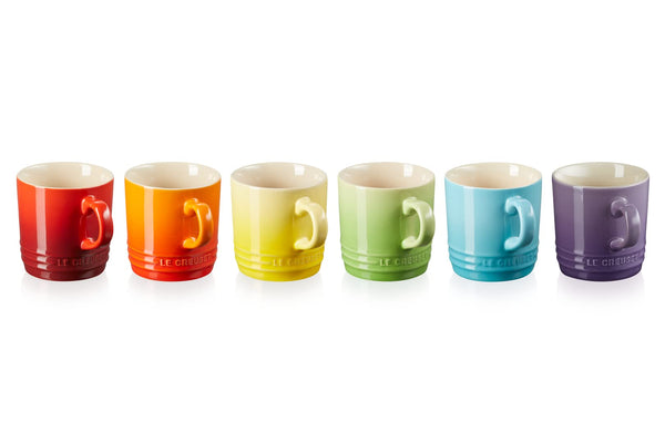 Le Creuset Stoneware Rainbow Coffee Mugs, 350 ml, Cerise, Volcanic, Teal, Ultra Violet, Soleil, Palm, 79114358359030