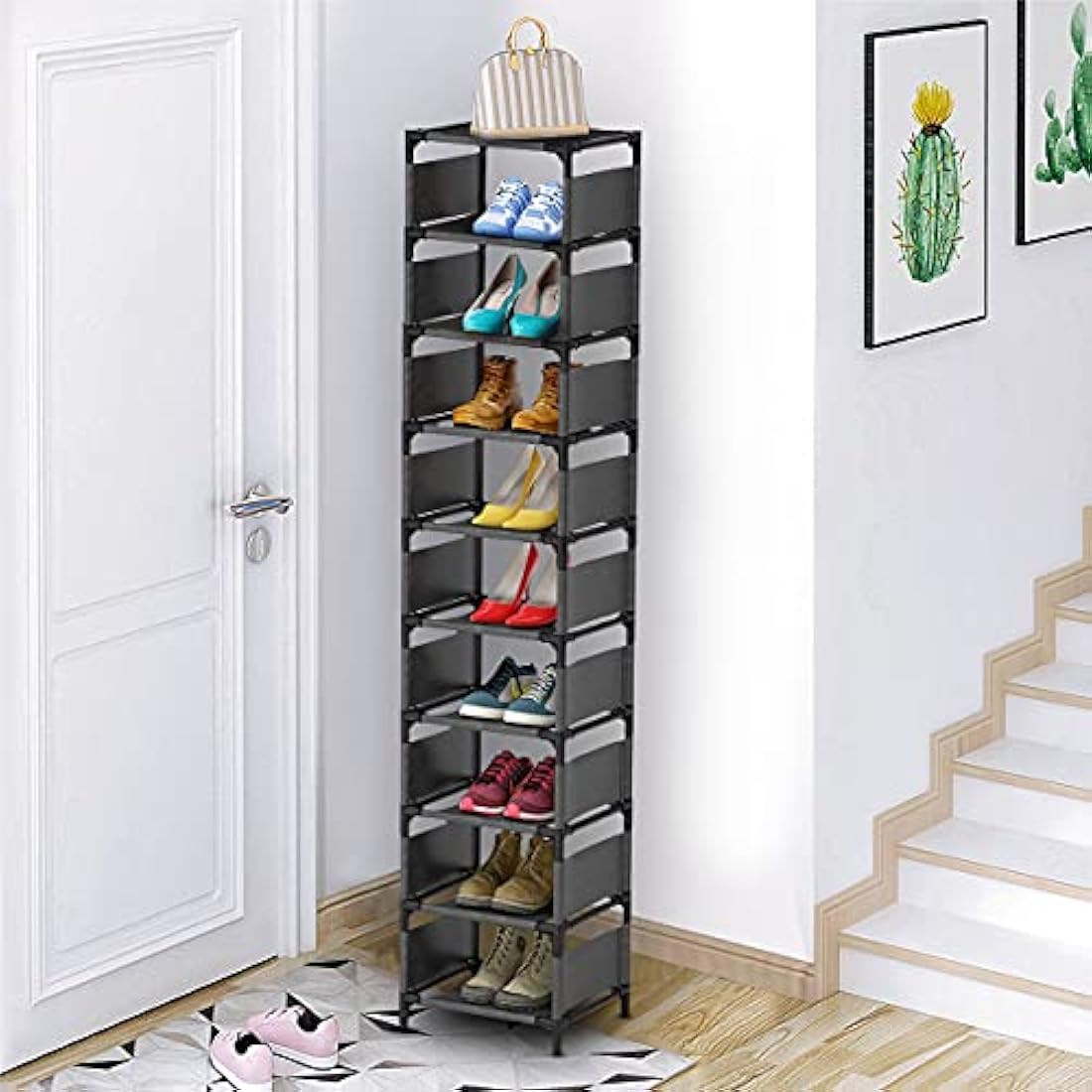 esonstyle 10 Tier Shoe Rack Metal Narrow Shoe Rack For 10 Pairs Tall Shoe Rack Space Saving Shoe Organizer for Living Room Entryway Hallway and Cloakroom
