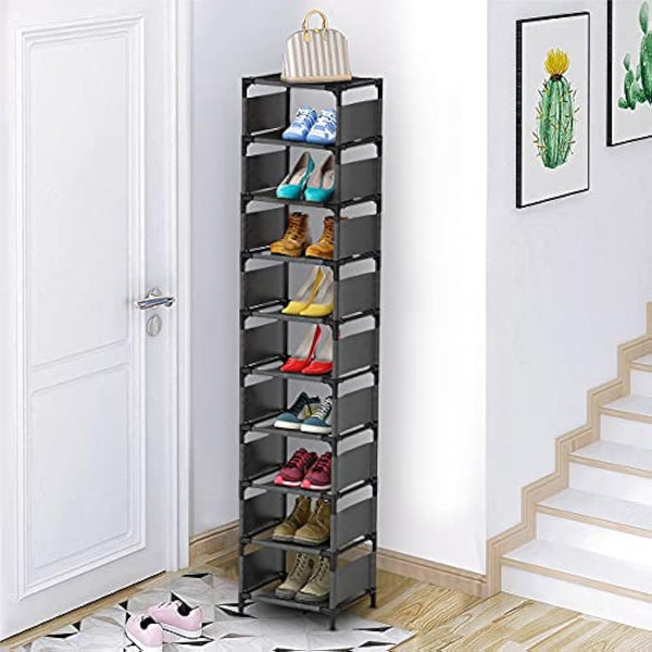 esonstyle 10 Tier Shoe Rack Metal Narrow Shoe Rack For 10 Pairs Tall Shoe Rack Space Saving Shoe Organizer for Living Room Entryway Hallway and Cloakroom