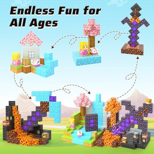 110PCS Magnetic Blocks - Build Mine Magnet World Magic Sword Portal Set, Magnet Kids Toys for Boys & Girls Age 3-5 4-8 5-7, STEM Magnetic Tiles Building Games Sensory Outdoor Toddler Toys