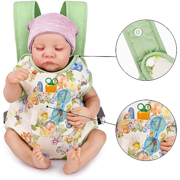 Aolso Baby Doll Carrier, Doll Carrier Soft Cotton, Front and Back Carrying with Adjustable Straps for Baby, 14" to 18" Doll Carrier Seat for Baby Born, Carrier Doll Accessories for Kids (Green)