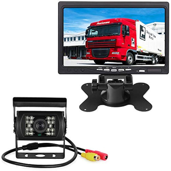 Reversing Camera Kit, 18LEDs IR Night Vision Waterproof Rear View Reversing Backup Camera with 10M Cable +12V-24V 7" Car TFT LCD Screen HD Monitor for Large Truck/Bus/RV/Trailer/Tractor/camper