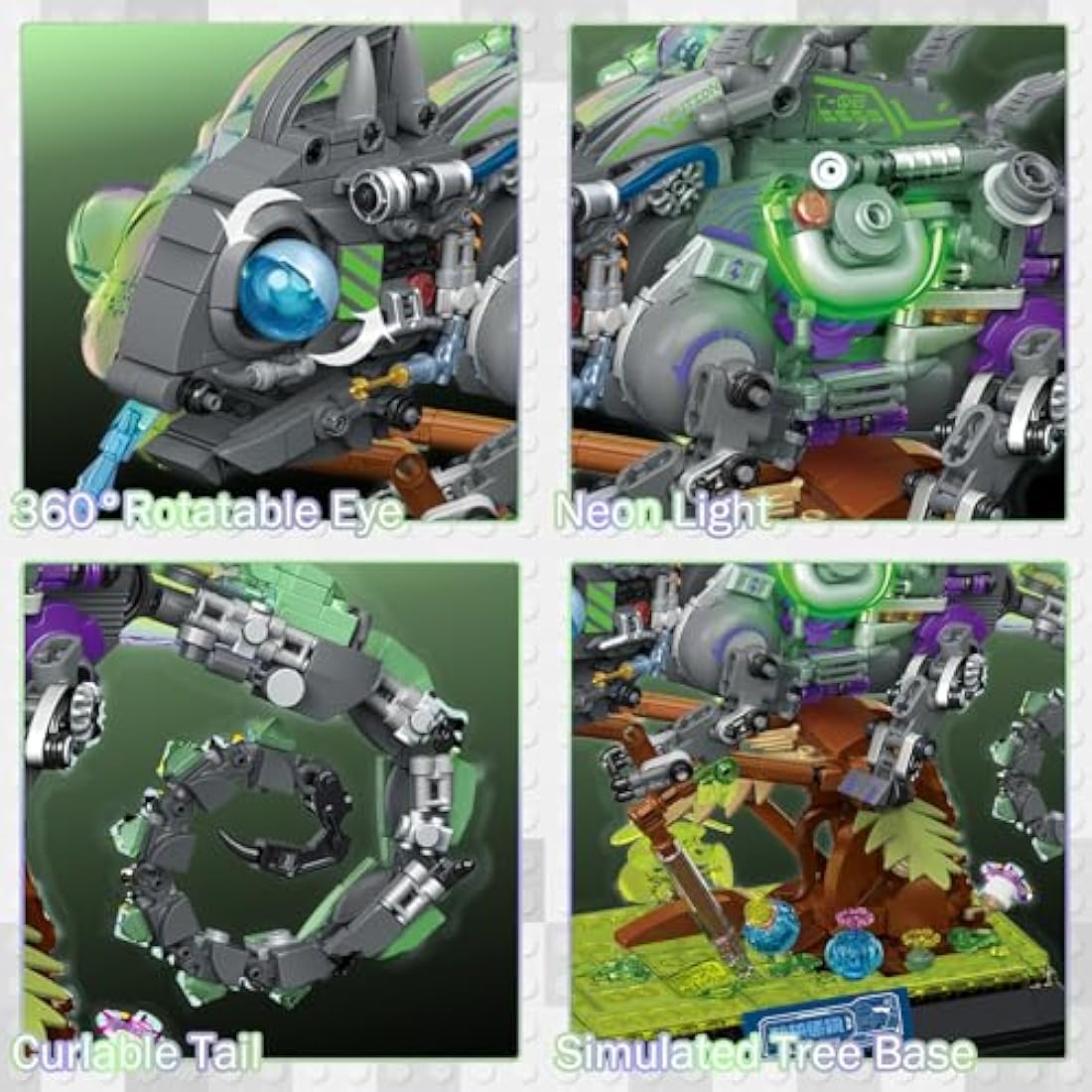 JMBricklayer Neon Body Mechanical Chameleon Building Sets 70124, Cool Animals Collectible Display Model Kits with Base, Creative Design Construction Toys Gifts for Boys Girls Adult (827 Pieces)