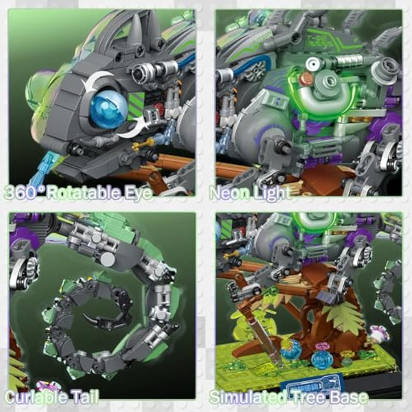 JMBricklayer Neon Body Mechanical Chameleon Building Sets 70124, Cool Animals Collectible Display Model Kits with Base, Creative Design Construction Toys Gifts for Boys Girls Adult (827 Pieces)