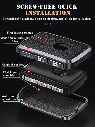 HIBEYO Key Case Fits for Volvo Smart Car Key Case Protective Cover Compatible with Volvo XC60 XC70 XC90 C30 S60 S80 S90 V60 V70 V90 key rings Key Box Leather Key Fob Accessories Side Buttons-