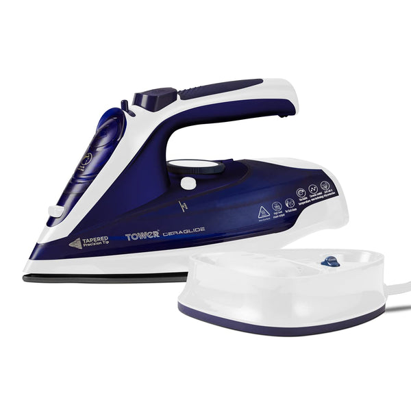 Tower T22008 CeraGlide Cordless Steam Iron with Ceramic Soleplate and Variable Steam Function, 2400 W, Purple