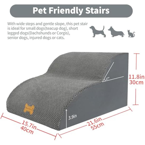 Nepfaivy Dog Steps Stairs for Bed - Non-Slip Pet Stairs for Small Dogs and Cats, 2-Steps Dog Ramp for Sofa with High Density Foam and Removable Cover, 55x40x30cm