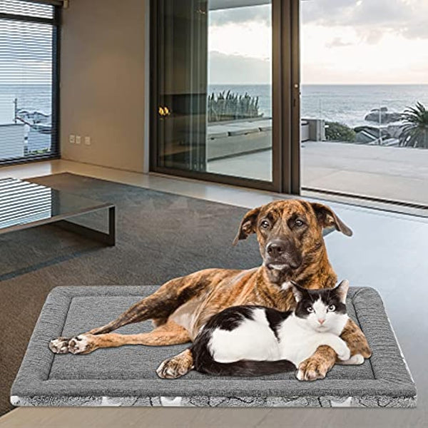 EMPSIGN Large Dog Bed Washable Reversible Cool and Warm Mattress for Crate with Removable Cover, Grey, 137x84x2.8cm