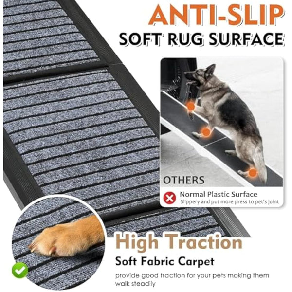 Extra Long 170cm Foldable Dog Ramps Large Dogs, Dog Ramp for Car with Non-Slip Rug Surface, Pet Ramp Stairs Portable,Portable Dog Steps for Medium & Large Dogs Up to 113kg Get Into a Car, SUV & Truck