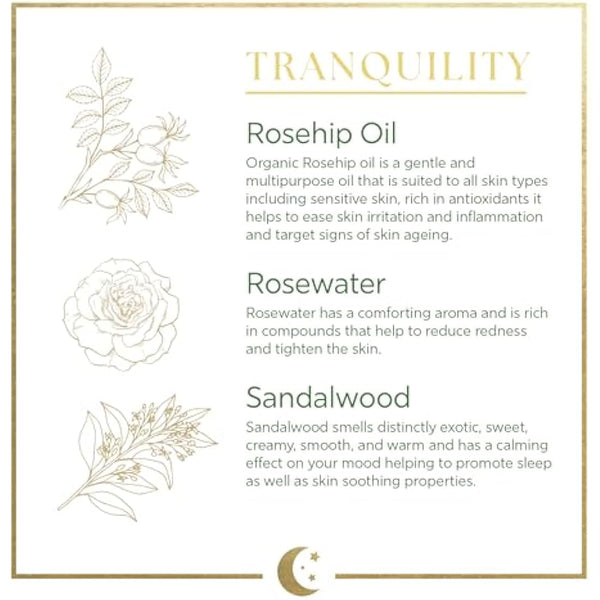 Dr Organic Evoke Tranquility Overnight Recovery Oil, Hydrating Night Serum, Restore Skin, with Rosehip & Sandalwood, Vegan, Natural, Certified Organic, 30ml