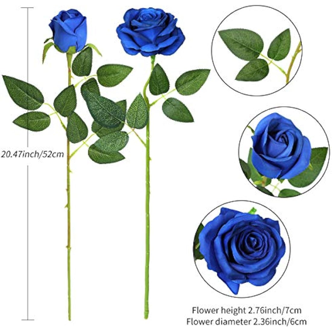 Hawesome 12PCS Artificial Roses Fake Flowers Single Long Stem Blooms With Rose Buds Wedding Decoration Bridal Bouquet Decorative Flower Arrangement Home Decoration Party Centerpieces in Blue