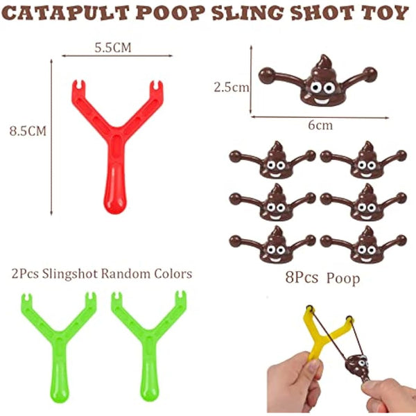 12pcs Funny Poo Slingshot Toy for Kids Adults,10 Poo Mochi Squishy Toys with 2 Slingshot,Poop Finger Shooting Slingshot Prank for Kids,Fun Mini Rubber Slingshot Flying Poop Toys Joke Toys Xmas Gifts