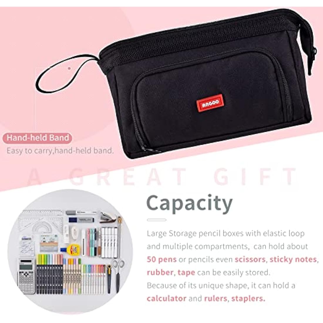 EASTHILL Pencil Case Large Capacity Pencil Pouch Handheld Pen Bag Cosmetic Portable Gift for Office School Teen Girl Boy Men Women Adult