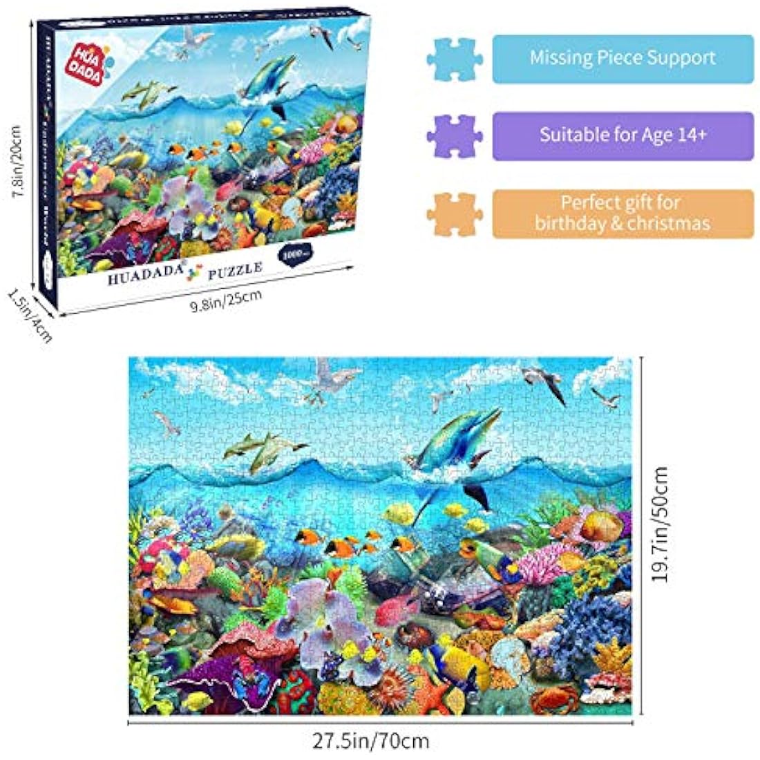 1000 Pieces Jigsaw Puzzles for Adults Ocean World Sea Coral Dolphins Fun Jigsaw Puzzles for Adults 1000 Piece