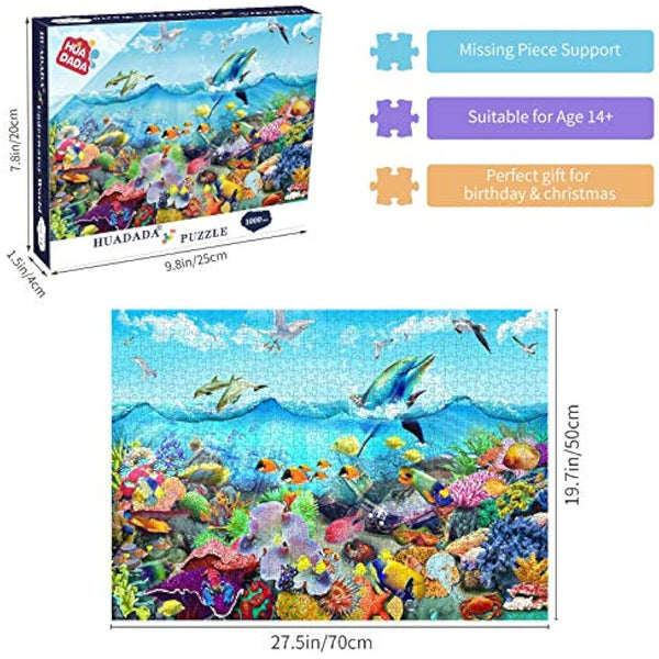 1000 Pieces Jigsaw Puzzles for Adults Ocean World Sea Coral Dolphins Fun Jigsaw Puzzles for Adults 1000 Piece