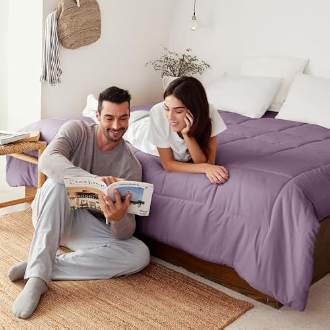 Exclusivo Mezcla 7.5 Tog Double Size Duvet All Seasons, Ultra Soft Reversible Coverless Duvet, Lightweight Down Alternative Comforter, 200x200 cm Dusty Lavender/Lilac Ash