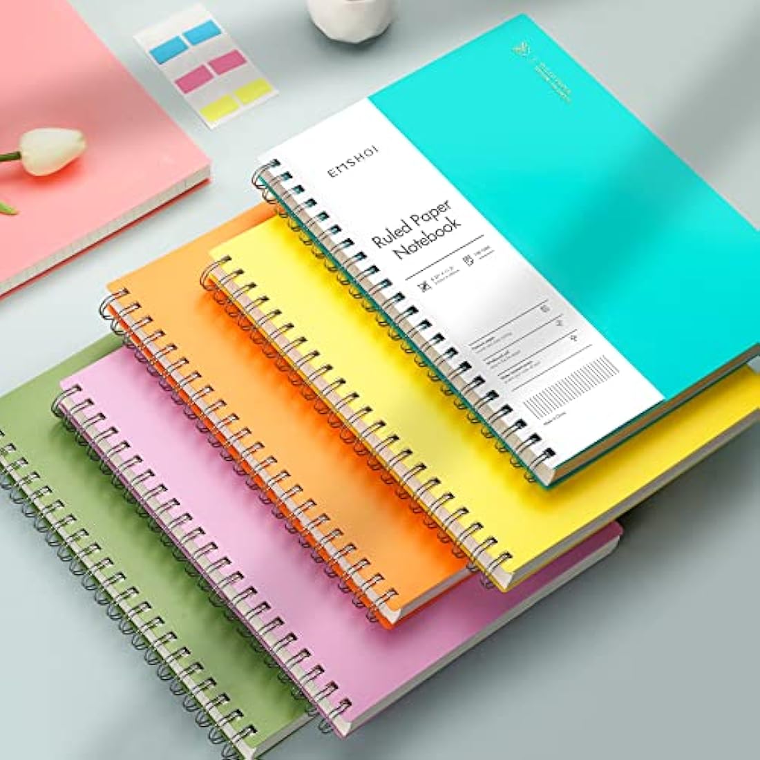 EMSHOI A4 Notebook College Ruled - 300 Pages/150 Sheets, Wirebound Notepad with 100gsm Lined Paper, Waterproof Softcover, Journal for Women Men Work Office School Writing, 21.5x27.9cm, Orange